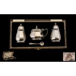 1930's Sterling Silver 3 Piece Cruet Set with Original Fitted Box. Hallmark Birmingham 1936, Maker