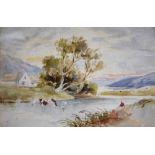 Attributed to Sir Alfred East, sketch landscape, pencil and watercolour