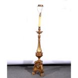 Continental giltwood tall candlestick, adapted. to a standard lamp.