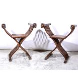 Pair of stained beechwood folding Savonarola chairs