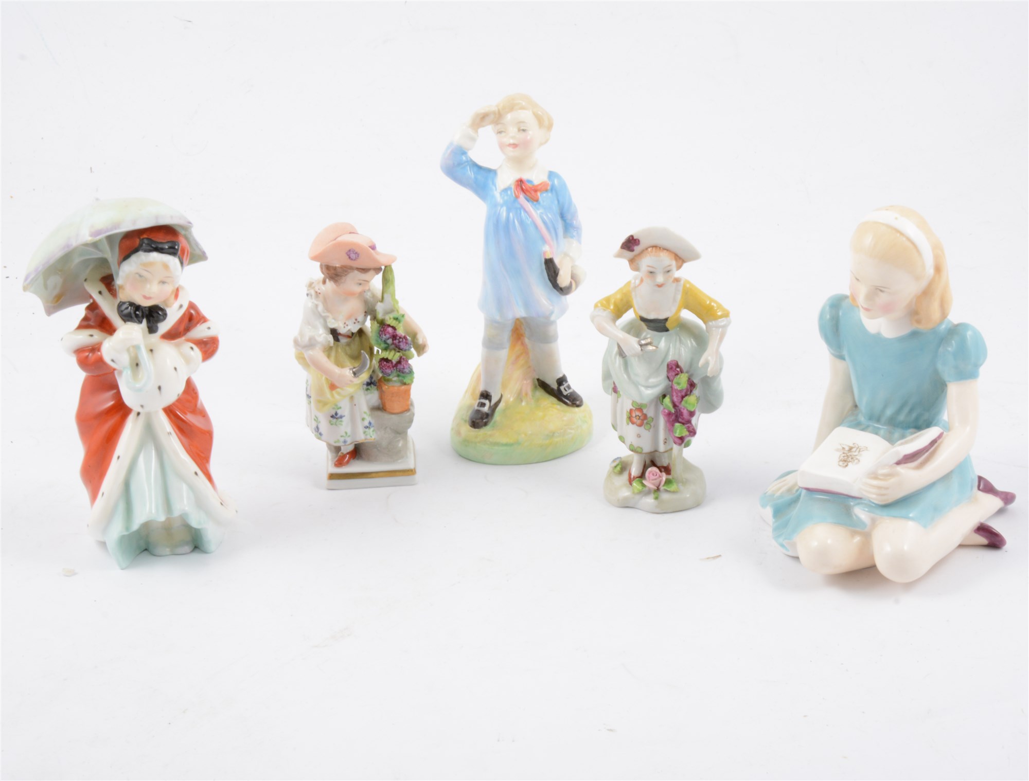 A group of Royal Doulton nursery rhyme / literature-related figurines (6) and Voight Sitzendorf