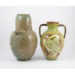 A Bretby Art Pottery Dragon vase, and a large Brannam Ware vase, damages