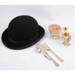 A boxed bowler hat by Herbert Johnson; onyx wares and plated cutlery