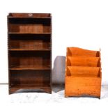 A set of oak open shelves, a magazine rack, and a pot cupboard.