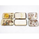 Three vintage fishing fly tins containing early flies