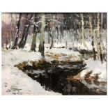 Russian School, Winter landscape, oil on card