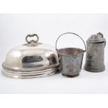 A glass-bottomed 2 pint pewter tankard by Watts & Harton, and other plate and metal wares.