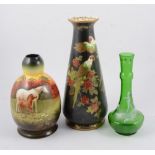 A pair of Crown Devon Soleilian Ware vases decorated with scenes with horses, signed S Fieldhouse,