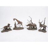 A set of six Franklin Mint bronze animal figures