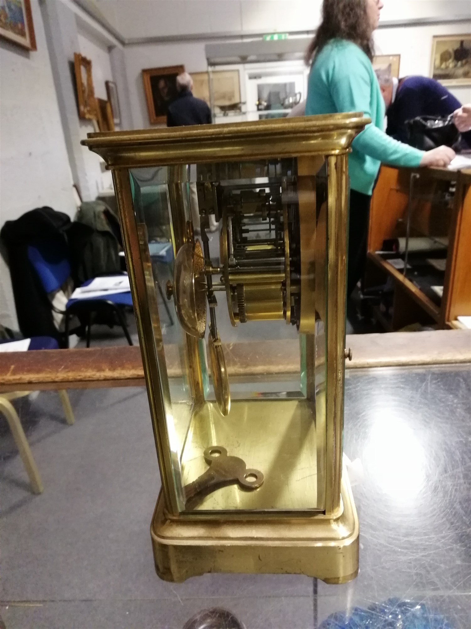 Brass four glass mantel clock, ... - Image 4 of 6