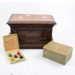 A shagreen box, an oak correspondence box, and a 1920s Spingoff golfing game
