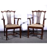 Pair of mahogany elbow chairs, in the Georgian style