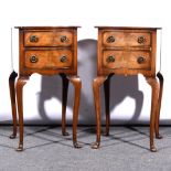 Pair of reproduction walnut two drawer bedside tables