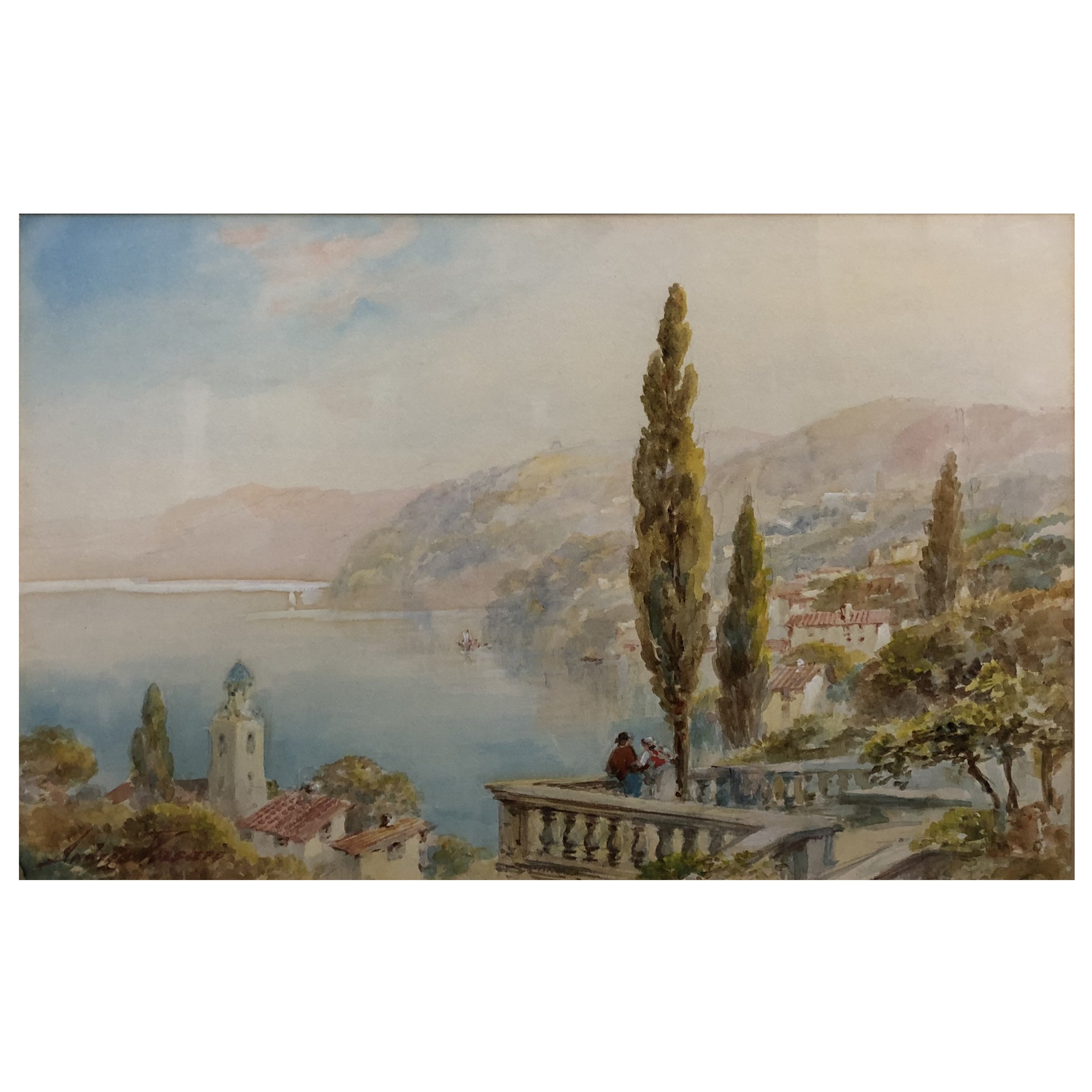 Andrea Vasari, Lake Garda, signed, watercolour, 26cm x 37cm.