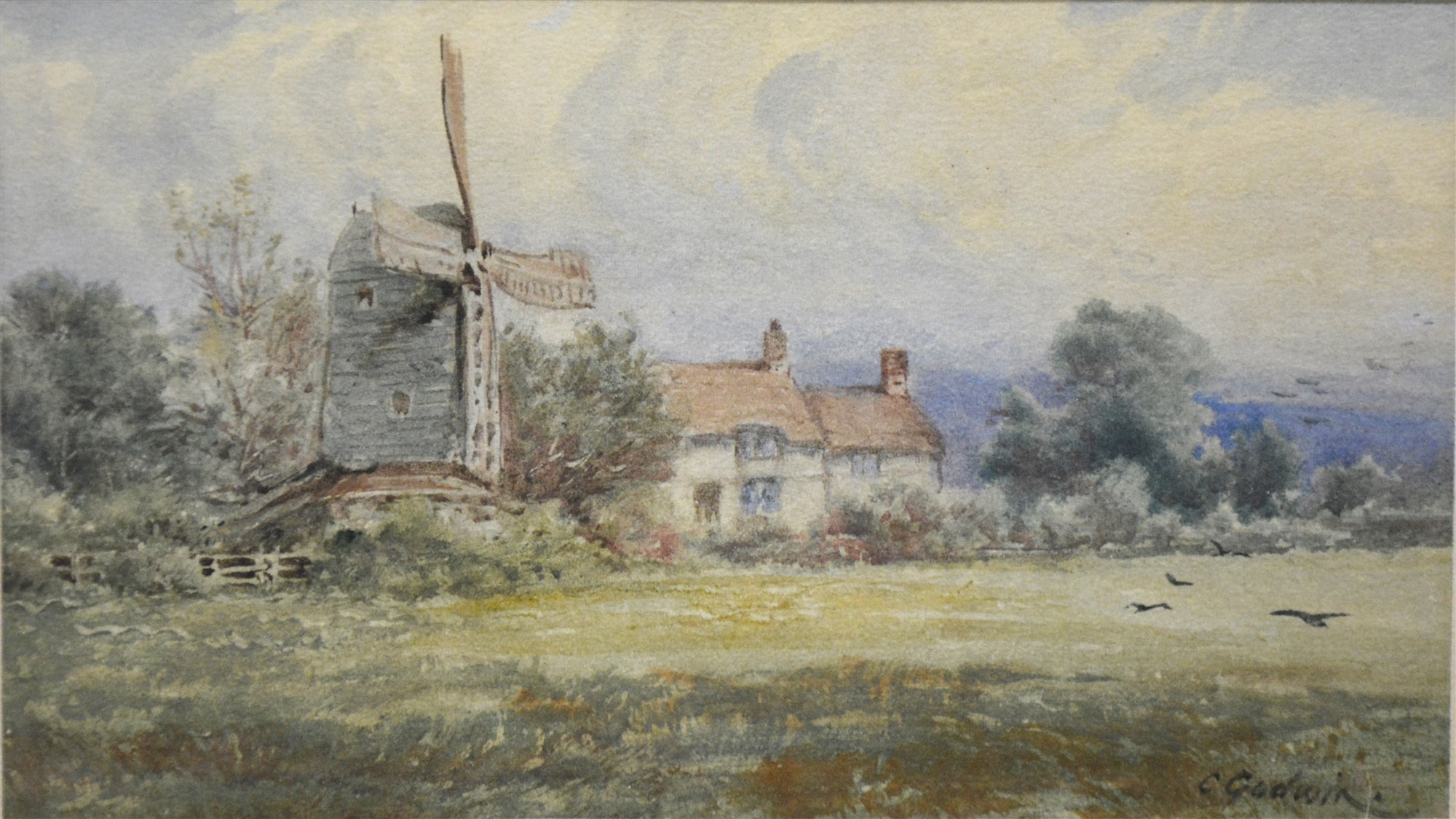 C Godwin, The Old Mill, watercolour, and another by a different hand