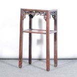 Chinese carved hardwood two-tier stand, ...