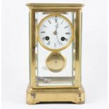 Brass four glass mantel clock, ...
