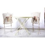 Four metal folding garden chairs and table