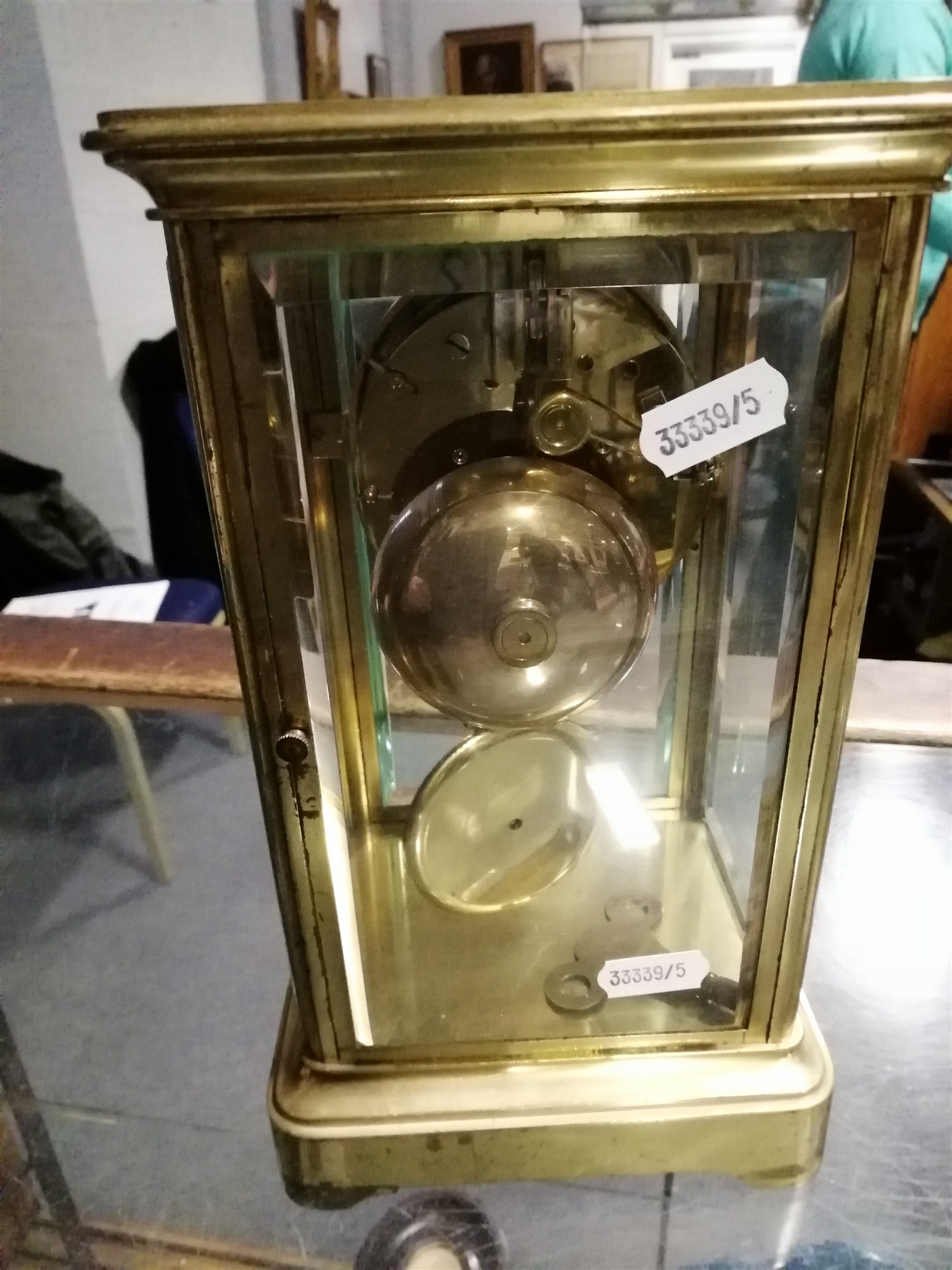 Brass four glass mantel clock, ... - Image 5 of 6