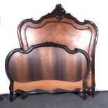 French walnut and rosewood bedstead