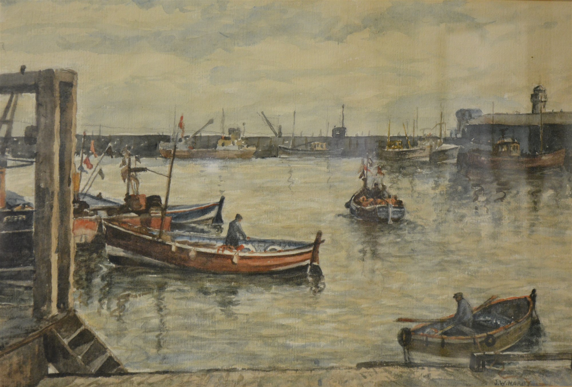 James W Harding, Scarborough Harbour, watercolour