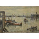 James W Harding, Scarborough Harbour, watercolour