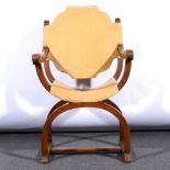 Continental beech hall chair, shaped back,. scrolled arms