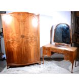 Large Queen Anne style walnut wardrobe and dressing table
