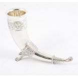 A silver rhyton, commemorating 1000 years of the English Monarchy, by A E Jones.