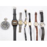 Military issue Helvetia pocket watch, and other vintage wrist watches