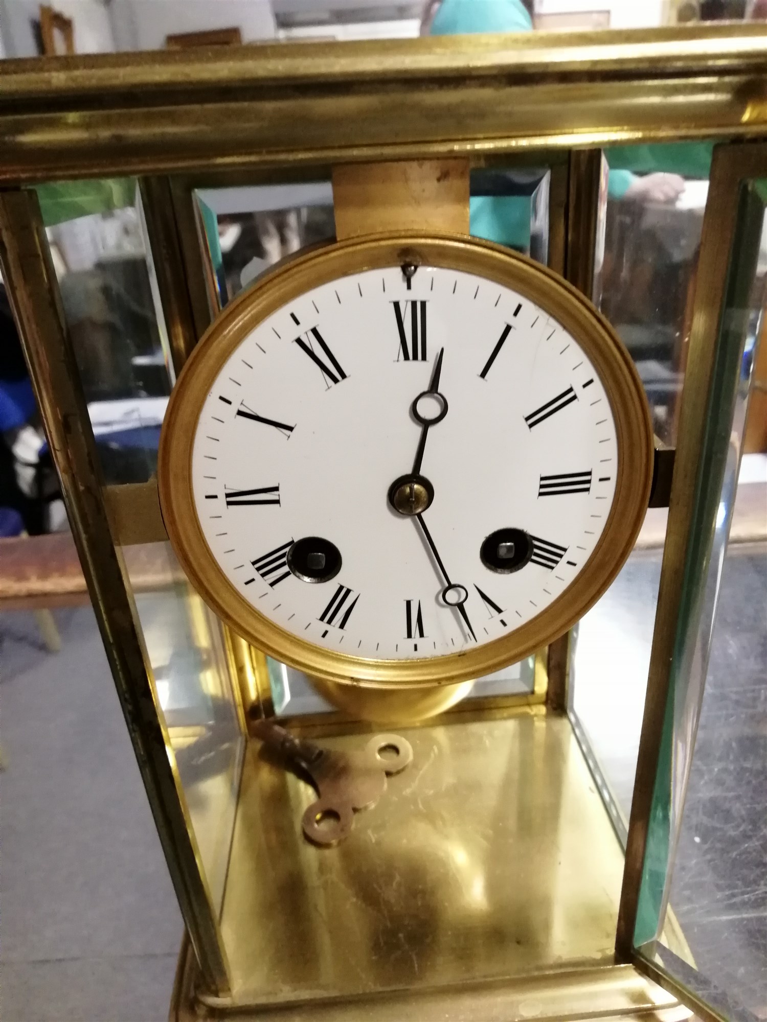 Brass four glass mantel clock, ... - Image 6 of 6