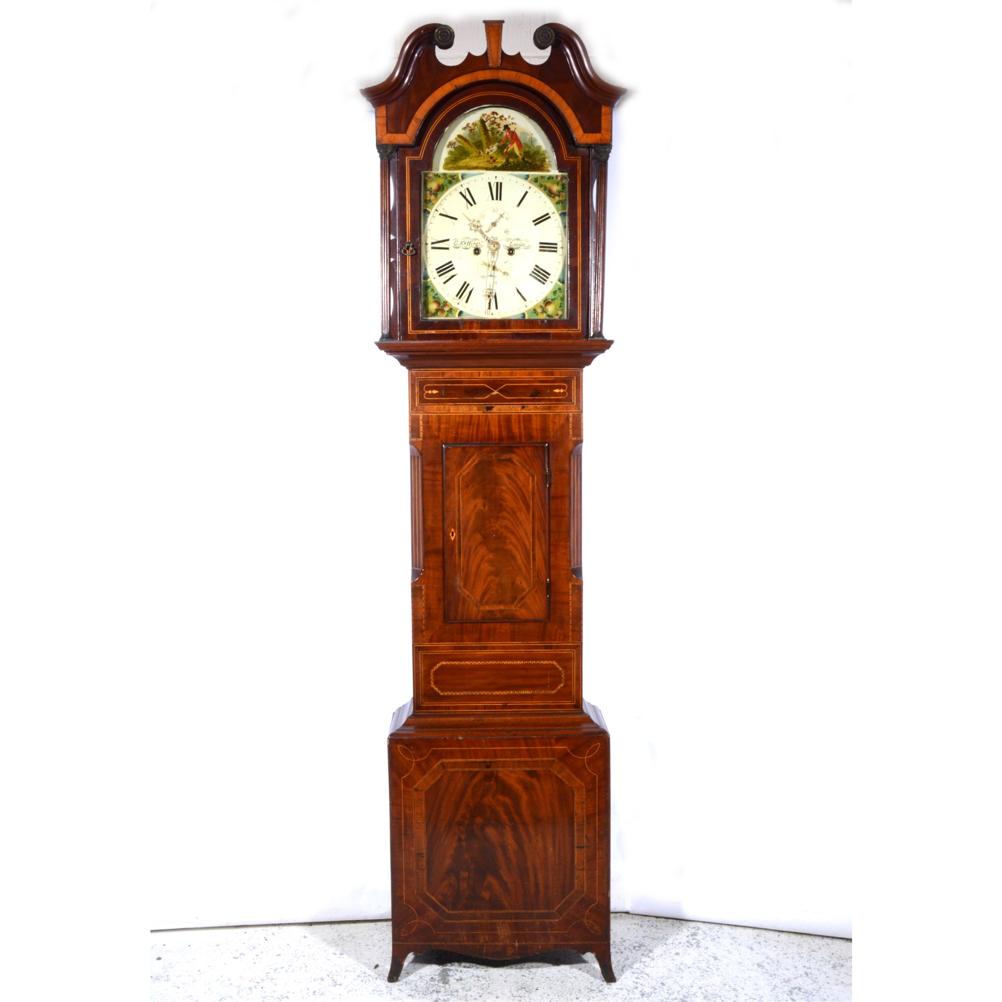 A 19th century flame mahogany 8-day longcase clock, signed G. K. Hirst, Leeds