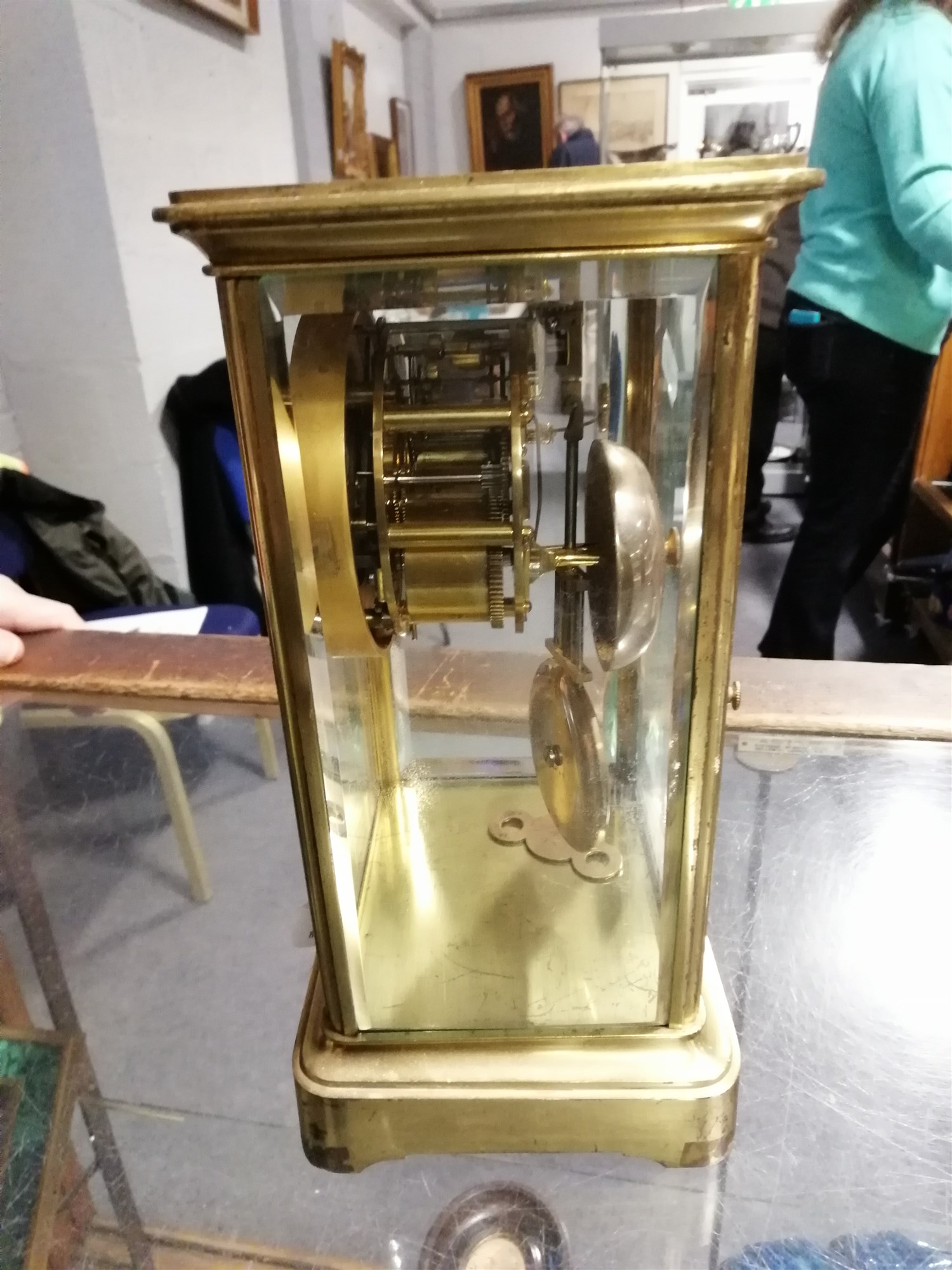 Brass four glass mantel clock, ... - Image 2 of 6