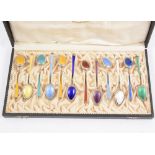 A cased set of twelve silver gilt and enamelled teaspoons by David Andersen, Norway