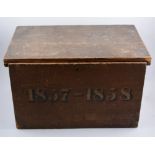 Victorian stained pine cleric's box, dated 1857-1858