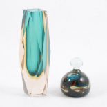 Murano style Sommerso glass vase, facet cut, and an art glass paperweight