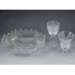 Regency cut glass dessert dish, width 31cm, set of six lead crystal wine glasses, and a collection