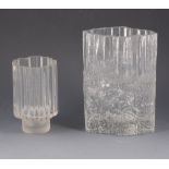 Two glass vases by Tapio Wirkkala, 'Pinus' signed TW, 23cm and another marked with a crown and R,
