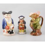 Staffordshire pottery toby jug, Mr Toby standing, 23cm, other toby and character jugs and a novelty