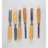 Selection of 13 carpenters and joiners chisels.