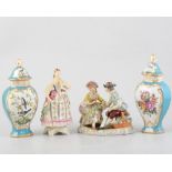 Dresden china figure, 18th Century dress, 15cm; other figures,