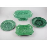Collection of green glazed leaf moulded pottery,