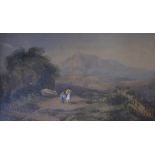 Welsh School, Moel Siabad, North Wales, landscape with figures, watercolour, 19cm x 32cm.