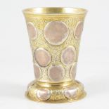 German silver parcel gilt beaker, set with 18th century coins.