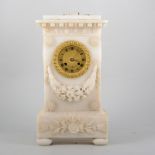 19th Century French alabaster mantel clock, gilt metal dial with Roman numerals, cylinder movement