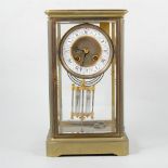 French brass four glass mantel clock, Japy Freres movement striking on a gong, circa 1900