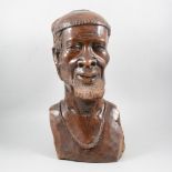 African carved hardwood bust of a tribesman, 44cm.
