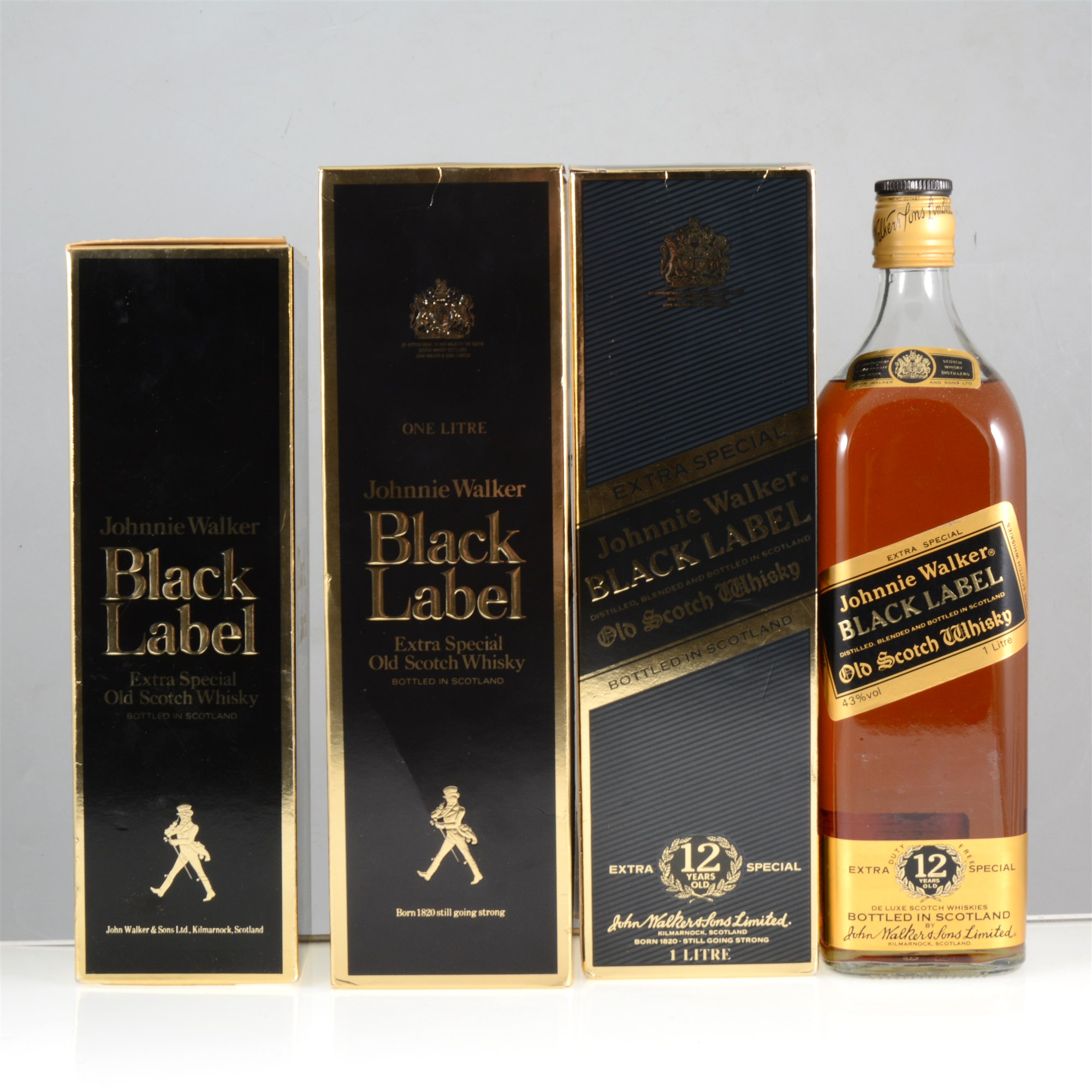 Johnnie Walker, Black Label, blended Scotch whisky, three 1980s/1990s bottlings