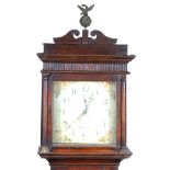 Oak longcase clock, square painted dial signed Jn Bishop, Sherborne,