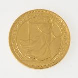 A 100 Pound Elizabeth II Britannia Coin 2014, 1oz of Fine Gold.